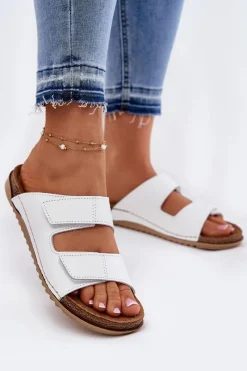 Klapki Na Platformie|Klapki Damskie Klasyczne>INBLU Skórzane Klapki Damskie AA0005GU Białe Biały