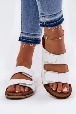 Klapki Na Platformie|Klapki Damskie Klasyczne>INBLU Skórzane Klapki Damskie AA0005GU Białe Biały