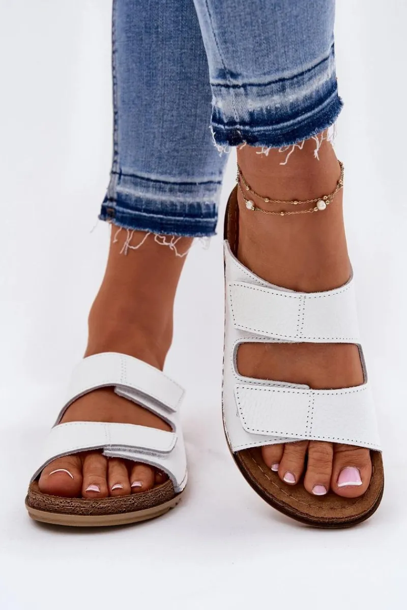 Klapki Na Platformie|Klapki Damskie Klasyczne>INBLU Skórzane Klapki Damskie AA0005GU Białe Biały