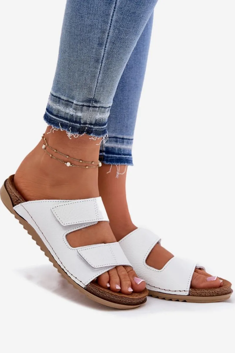 Klapki Na Platformie|Klapki Damskie Klasyczne>INBLU Skórzane Klapki Damskie AA0005GU Białe Biały