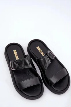 Online Zazoo Skórzane Klapki Damskie Na Platformie 3024 Czarne Czarny