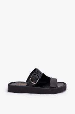 Online Zazoo Skórzane Klapki Damskie Na Platformie 3024 Czarne Czarny