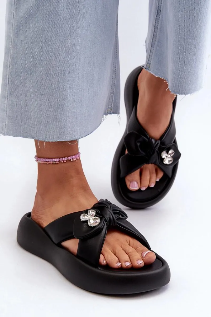 Klapki Na Platformie|Klapki Damskie Klasyczne>GOE Skórzane Klapki Damskie Na Platformie Czarne NN2N4110 Czarny