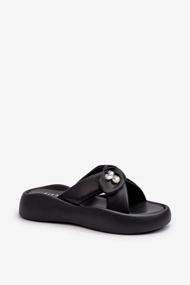 Klapki Na Platformie|Klapki Damskie Klasyczne>GOE Skórzane Klapki Damskie Na Platformie Czarne NN2N4110 Czarny