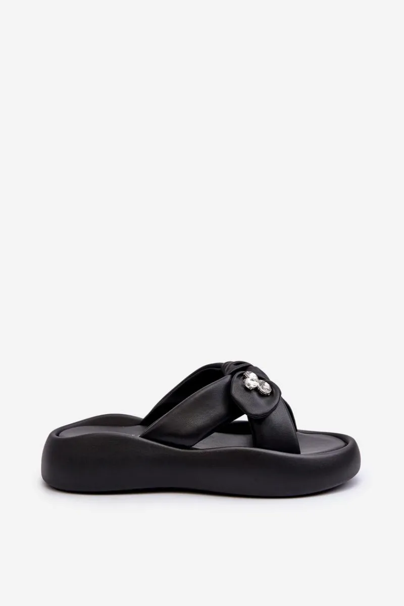 Klapki Na Platformie|Klapki Damskie Klasyczne>GOE Skórzane Klapki Damskie Na Platformie Czarne NN2N4110 Czarny