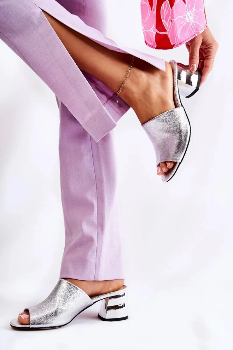 Online Skórzane Klapki Damskie Na Obcasie Srebrne Perry Damskie Klapki Na Obcasie|Klapki Damskie Klasyczne