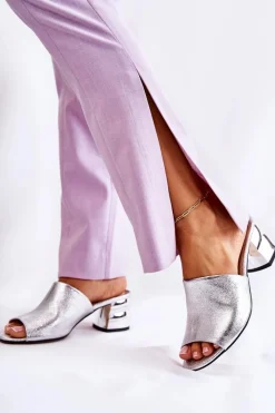 Online Skórzane Klapki Damskie Na Obcasie Srebrne Perry Damskie Klapki Na Obcasie|Klapki Damskie Klasyczne