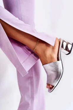 Online Skórzane Klapki Damskie Na Obcasie Srebrne Perry Damskie Klapki Na Obcasie|Klapki Damskie Klasyczne