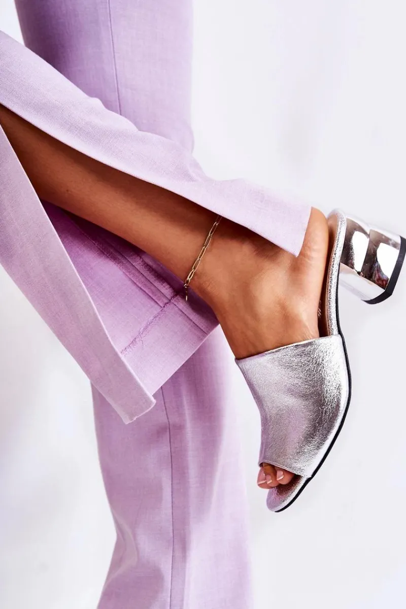 Online Skórzane Klapki Damskie Na Obcasie Srebrne Perry Damskie Klapki Na Obcasie|Klapki Damskie Klasyczne