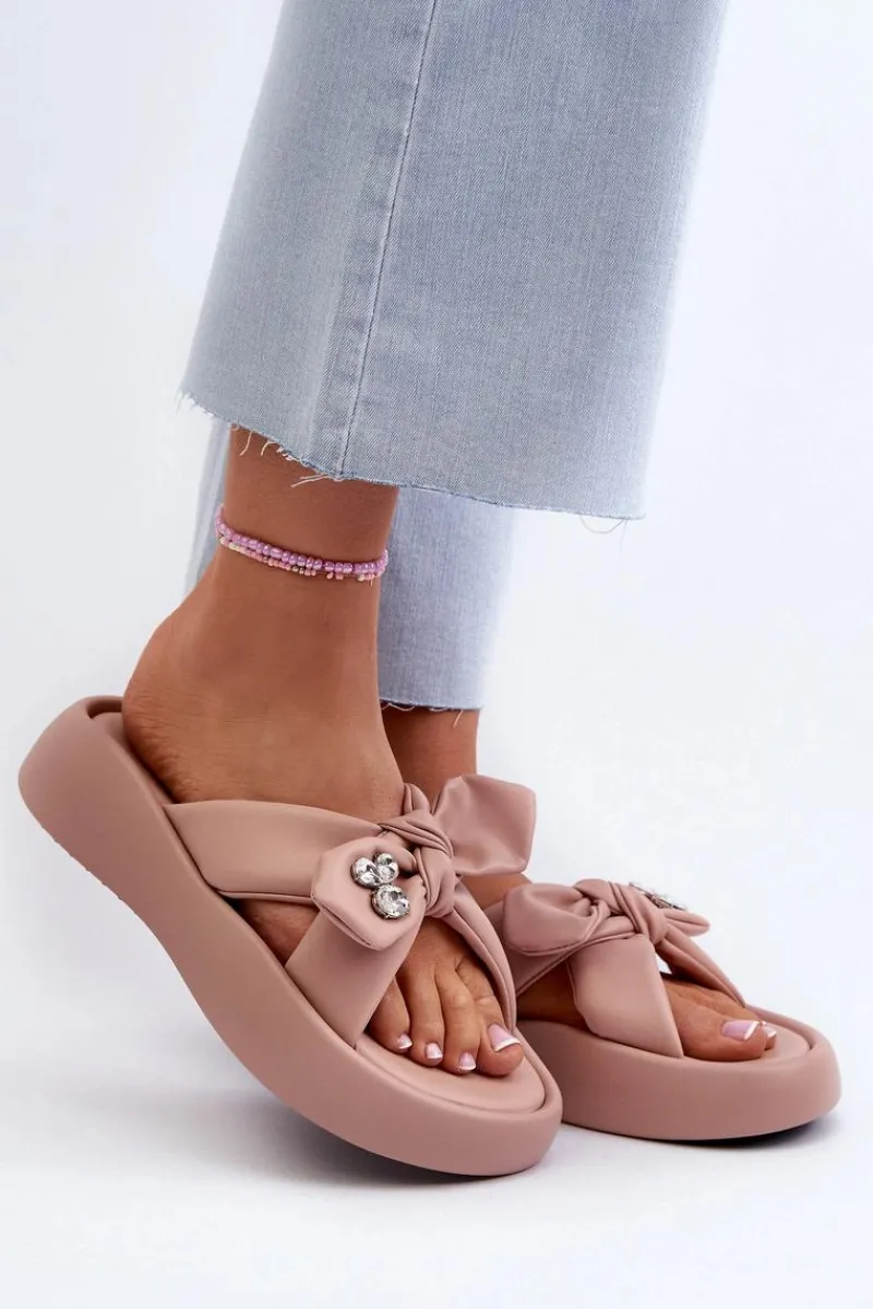 GOE Skórzane Klapki Damskie Na Platformie Różowe NN2N4109