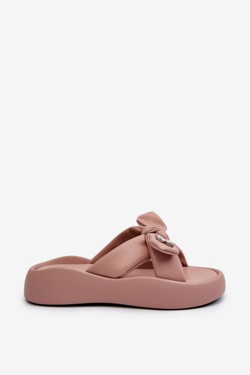 GOE Skórzane Klapki Damskie Na Platformie Różowe NN2N4109