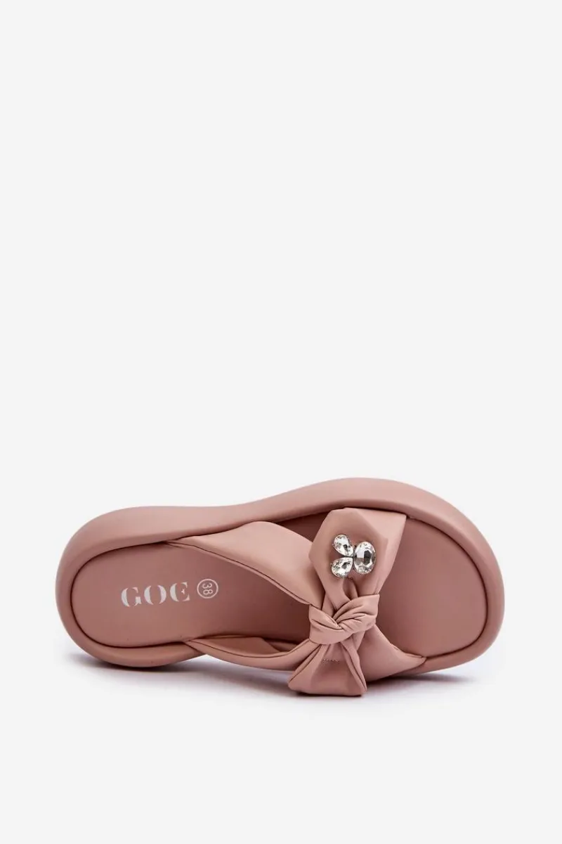 GOE Skórzane Klapki Damskie Na Platformie Różowe NN2N4109