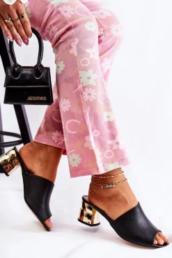 Klapki Na Obcasie|Klapki Damskie Klasyczne>Boto Skórzane Klapki Damskie Na Obcasie Czarne Perry