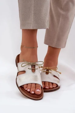 Clearance Skórzane Klapki Damskie Na Płaskim Obcasie 3022 Przecierany Damskie Klapki Damskie Klasyczne