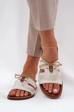 Clearance Skórzane Klapki Damskie Na Płaskim Obcasie 3022 Przecierany Damskie Klapki Damskie Klasyczne