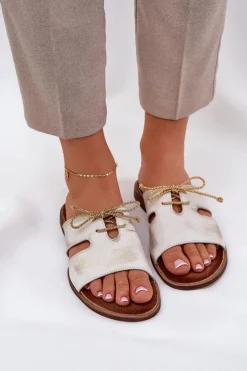 Clearance Skórzane Klapki Damskie Na Płaskim Obcasie 3022 Przecierany Damskie Klapki Damskie Klasyczne