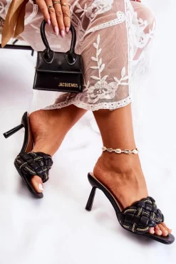 Hot Boto Skórzane Klapki Damskie Plecione Czarne Sulea