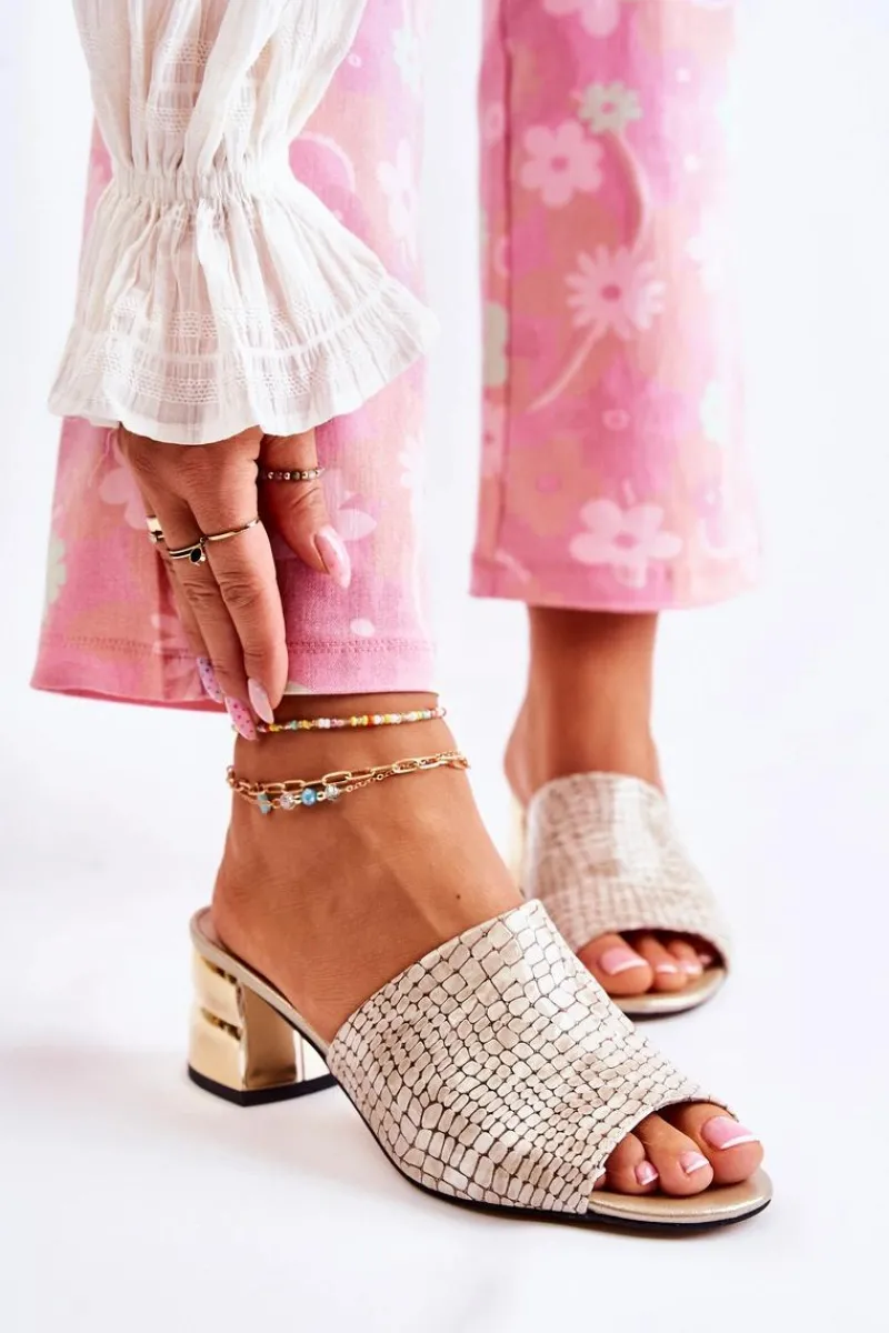 Discount Skórzane Klapki Damskie Wzór Krokodyl Na Obcasie Beżowe Perry Damskie Klapki Na Obcasie|Klapki Damskie Klasyczne