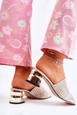 Discount Skórzane Klapki Damskie Wzór Krokodyl Na Obcasie Beżowe Perry Damskie Klapki Na Obcasie|Klapki Damskie Klasyczne