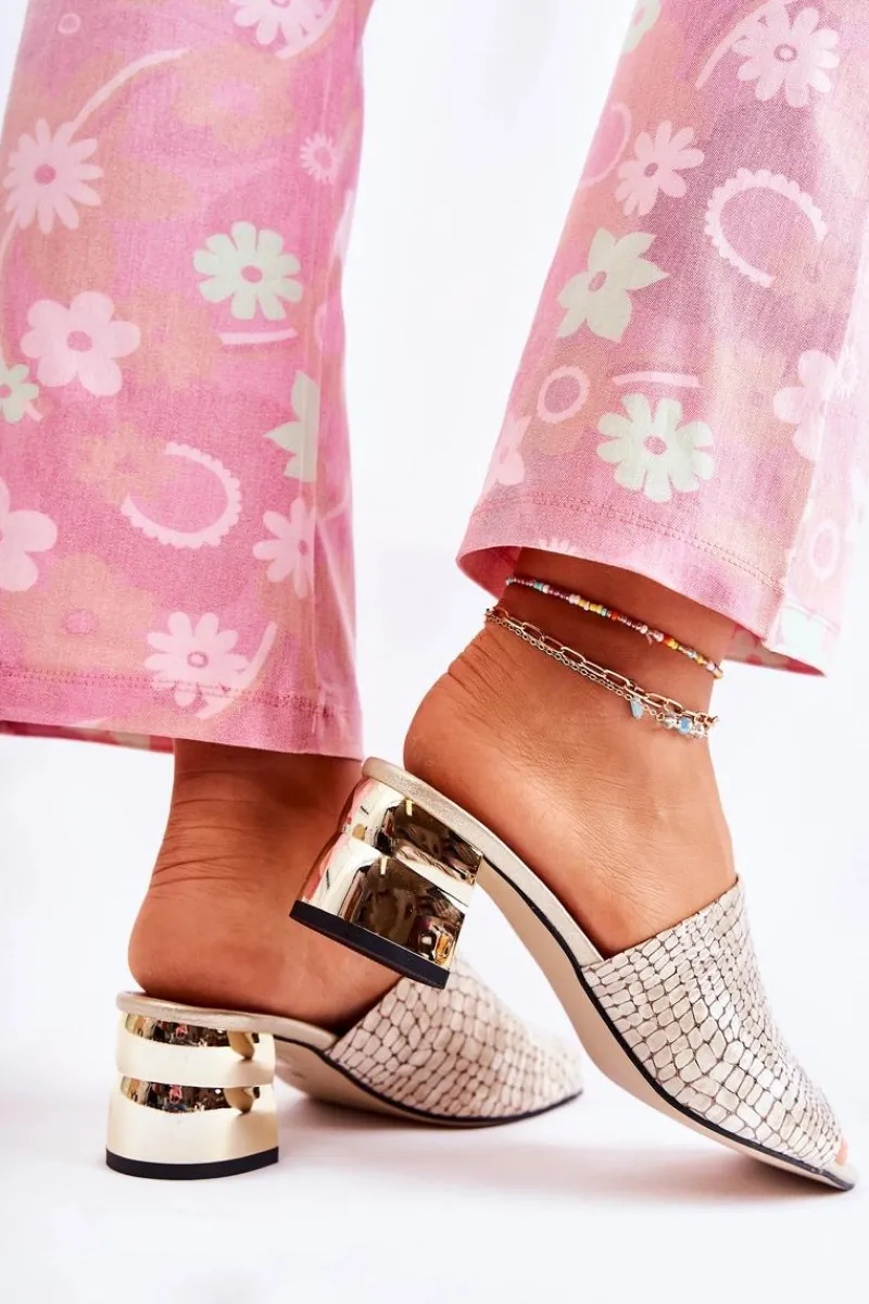 Discount Skórzane Klapki Damskie Wzór Krokodyl Na Obcasie Beżowe Perry Damskie Klapki Na Obcasie|Klapki Damskie Klasyczne