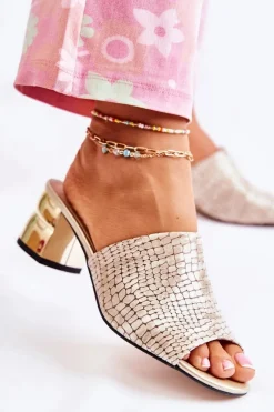 Discount Skórzane Klapki Damskie Wzór Krokodyl Na Obcasie Beżowe Perry Damskie Klapki Na Obcasie|Klapki Damskie Klasyczne