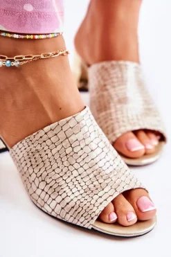 Discount Skórzane Klapki Damskie Wzór Krokodyl Na Obcasie Beżowe Perry Damskie Klapki Na Obcasie|Klapki Damskie Klasyczne