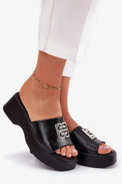 Best Skórzane Klapki Damskie Z Ozdobą Vinceza 79526 Czarne Damskie Klapki Na Koturnie|Klapki Na Platformie