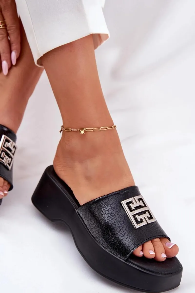 Best Skórzane Klapki Damskie Z Ozdobą Vinceza 79526 Czarne Damskie Klapki Na Koturnie|Klapki Na Platformie