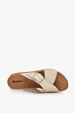 Online Skórzane Klapki Damskie Z Klamrą VO0004GU Beżowe Damskie Klapki Damskie Klasyczne|Klapki Na Platformie