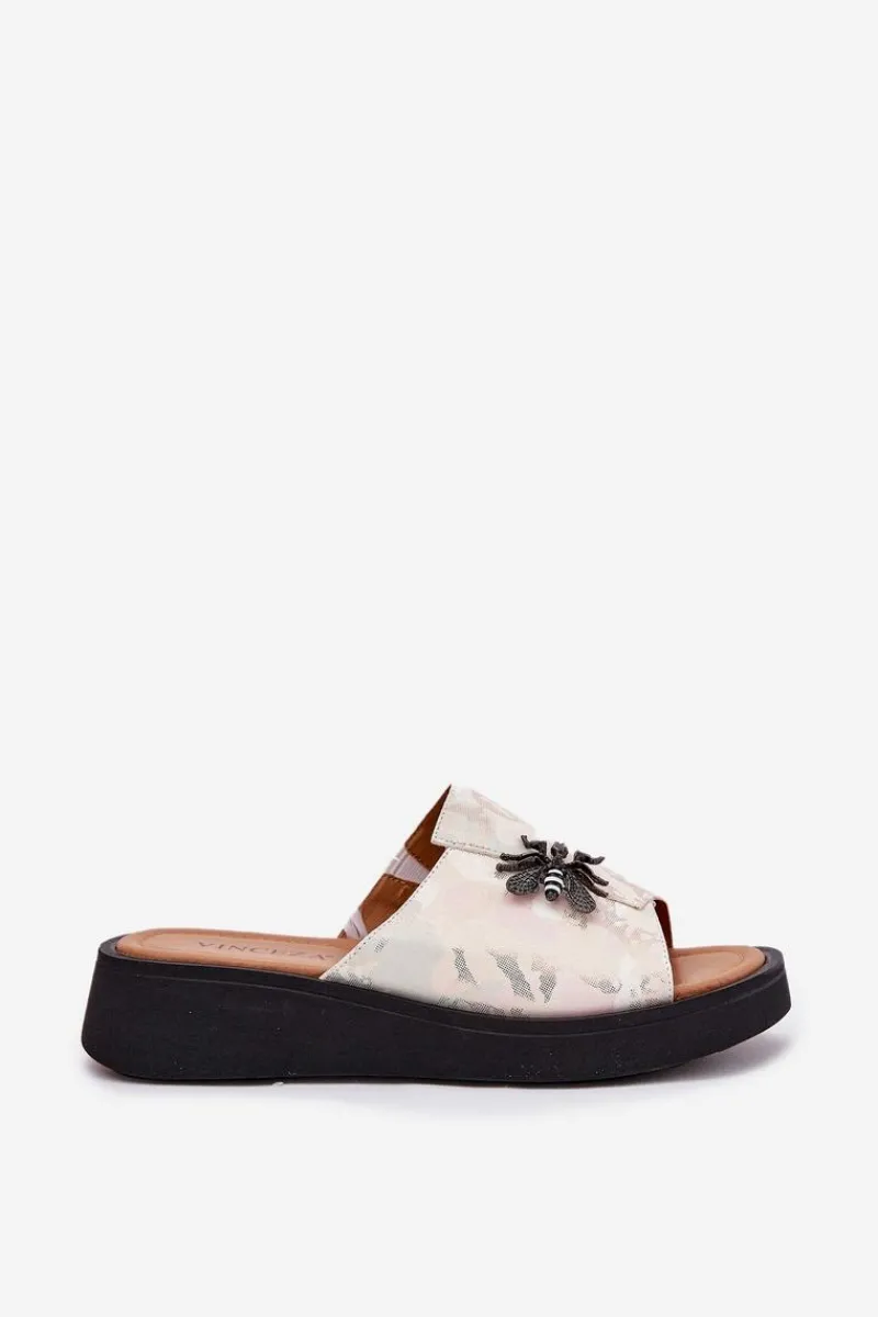 Online Buty damskie Vinceza Skórzane Klapki Damskie Z Broszką Vinceza 66752 Beżowe