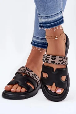 Clearance Skórzane Klapki Damskie Z Rzepem Panterka Vinceza 66769 Czarne Damskie Klapki Damskie Klasyczne