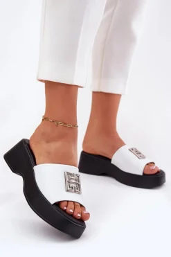 New Buty damskie Vinceza Skórzane Klapki Damskie Z Ozdobą Vinceza 79526 Białe