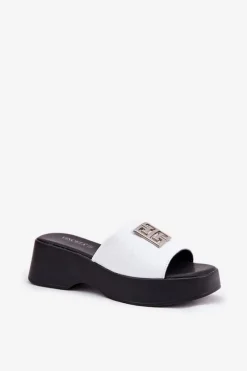 New Buty damskie Vinceza Skórzane Klapki Damskie Z Ozdobą Vinceza 79526 Białe