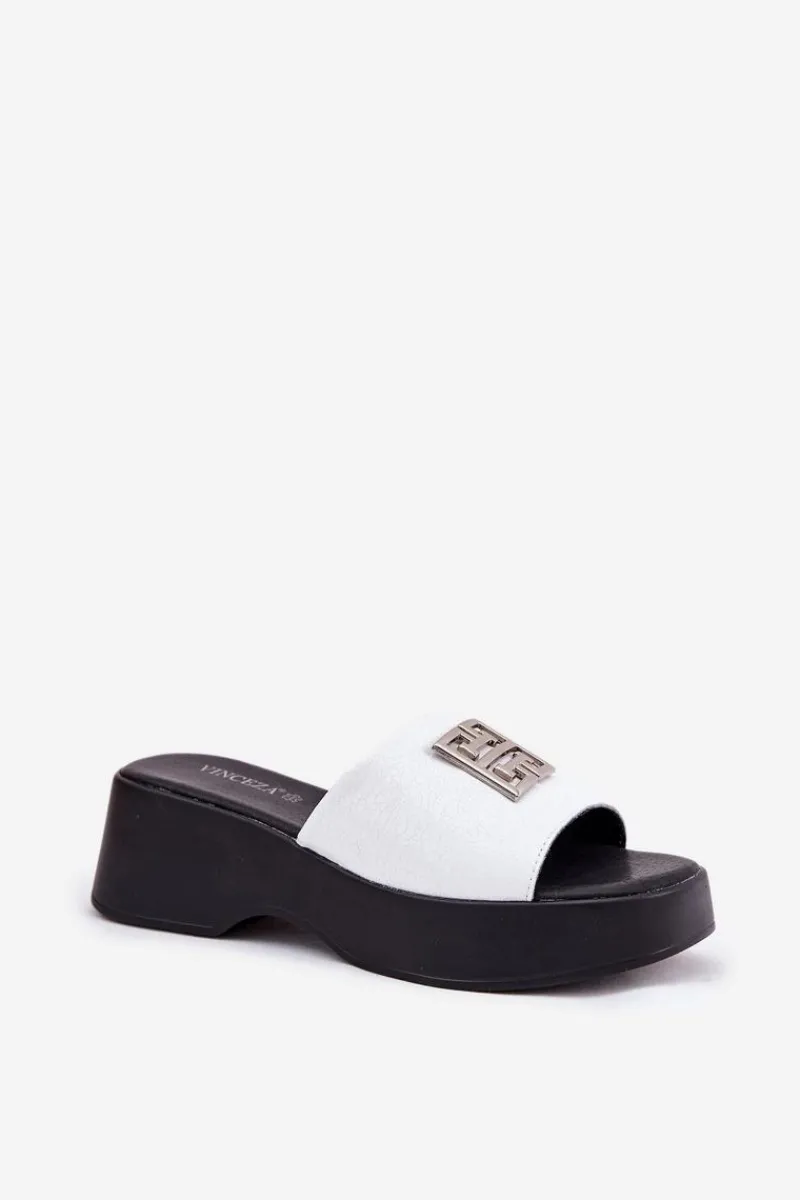 New Buty damskie Vinceza Skórzane Klapki Damskie Z Ozdobą Vinceza 79526 Białe
