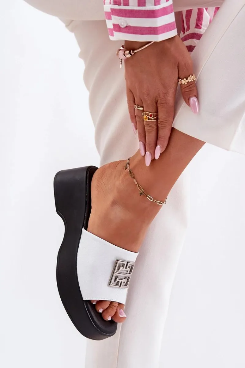 New Buty damskie Vinceza Skórzane Klapki Damskie Z Ozdobą Vinceza 79526 Białe