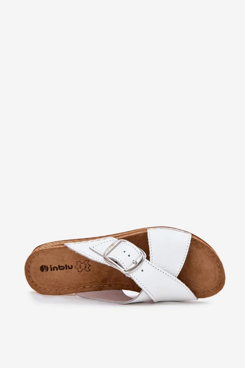 Klapki Na Platformie|Klapki Damskie Klasyczne>INBLU Skórzane Klapki Damskie Z Klamrą VO0004GU Białe