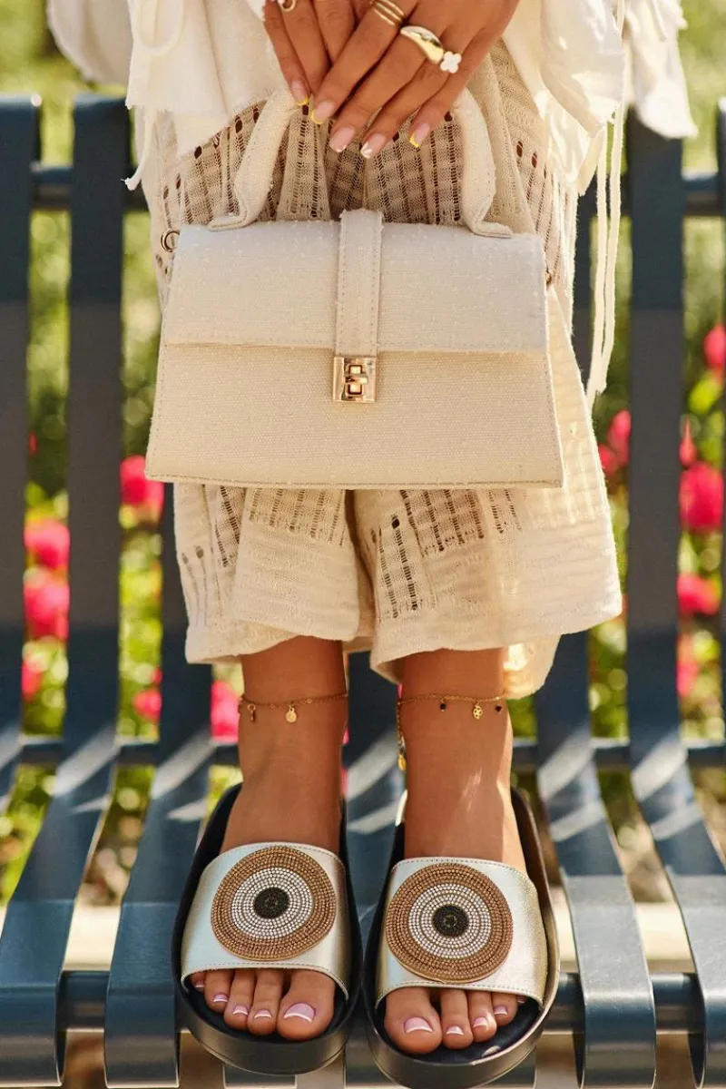 Klapki Na Koturnie|Klapki Na Platformie>Damskie buty S.Barski Skórzane Klapki Damskie Z Ozdobą S.Barski KV27-019 Złote