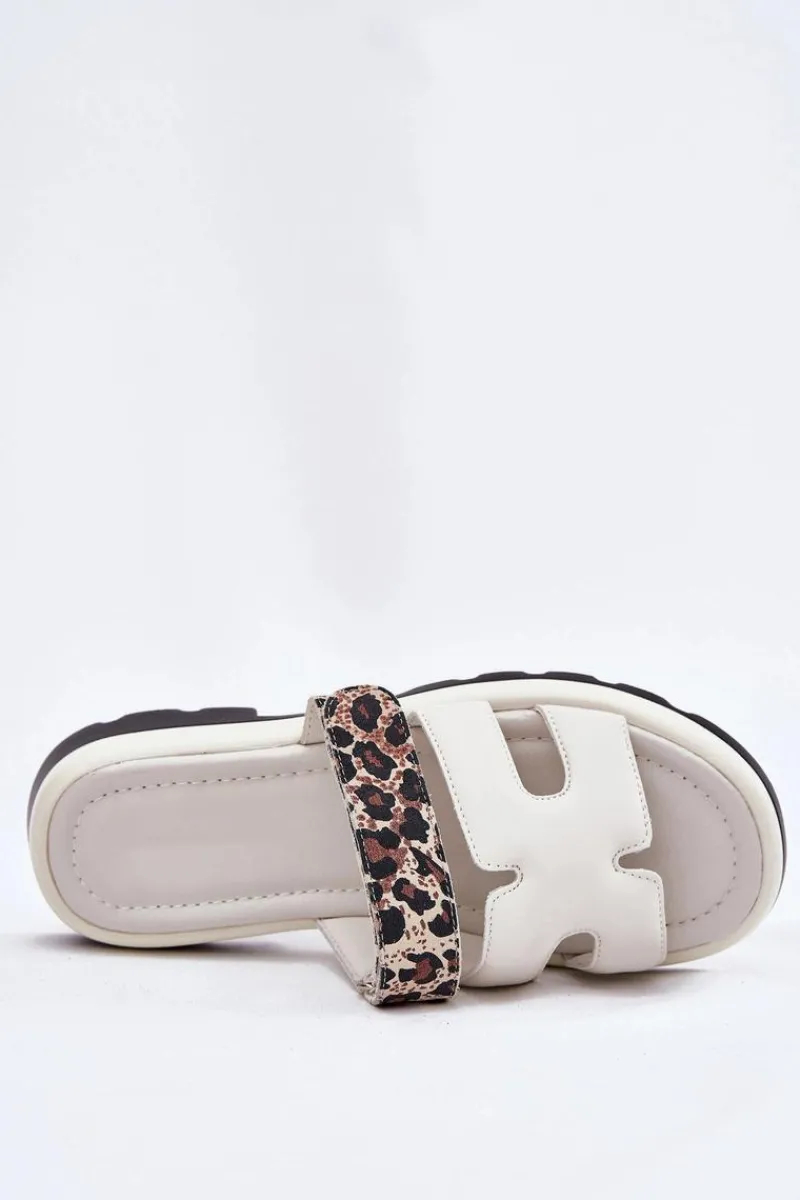 Klapki Damskie Klasyczne>Buty damskie Vinceza Skórzane Klapki Damskie Z Rzepem Panterka Vinceza 66769 Jasnobeżowe Beżowy