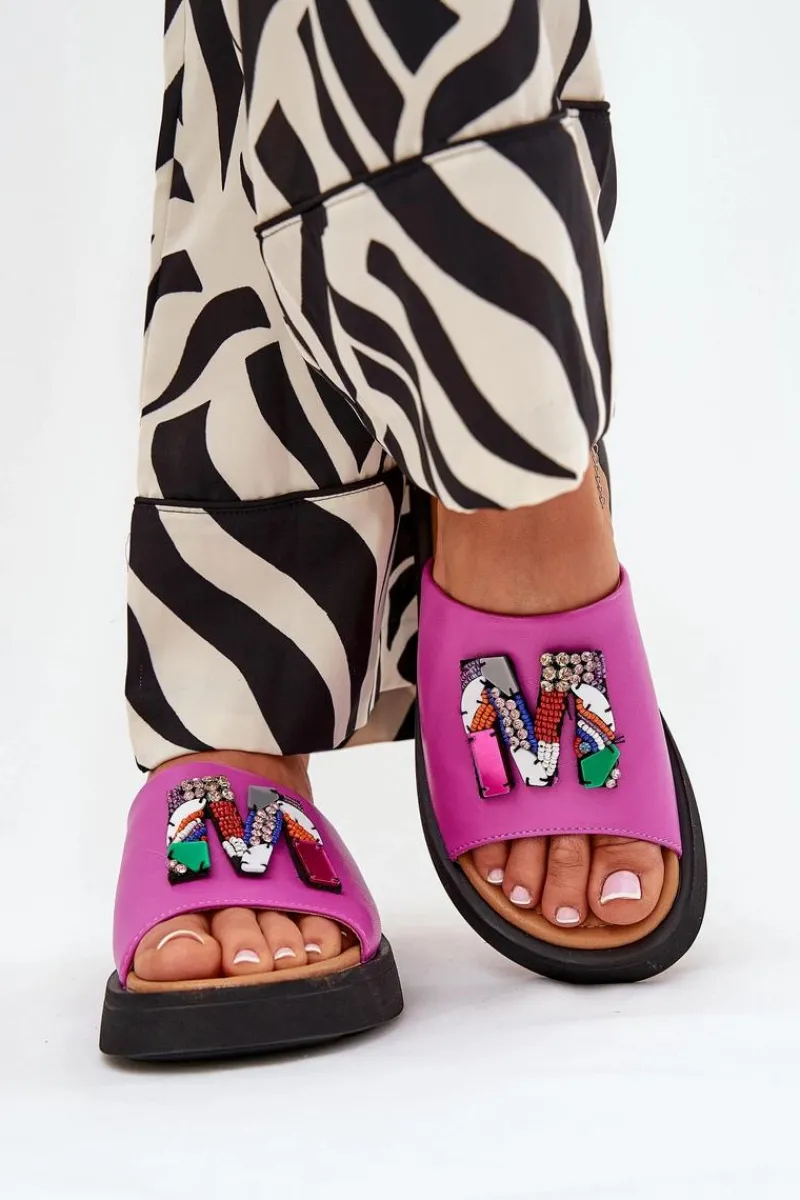 Klapki Na Platformie|Klapki Damskie Klasyczne>Buty damskie Vinceza Skórzane Klapki Damskie Z Ozdobą Fuksja Asames