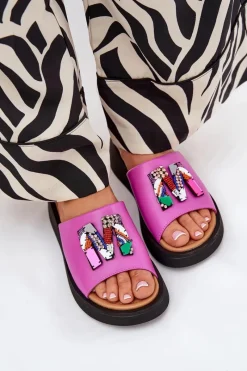 Klapki Na Platformie|Klapki Damskie Klasyczne>Buty damskie Vinceza Skórzane Klapki Damskie Z Ozdobą Fuksja Asames