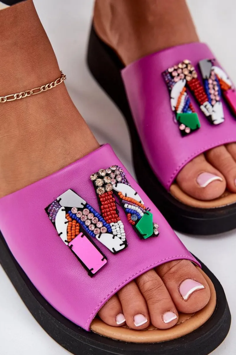 Klapki Na Platformie|Klapki Damskie Klasyczne>Buty damskie Vinceza Skórzane Klapki Damskie Z Ozdobą Fuksja Asames