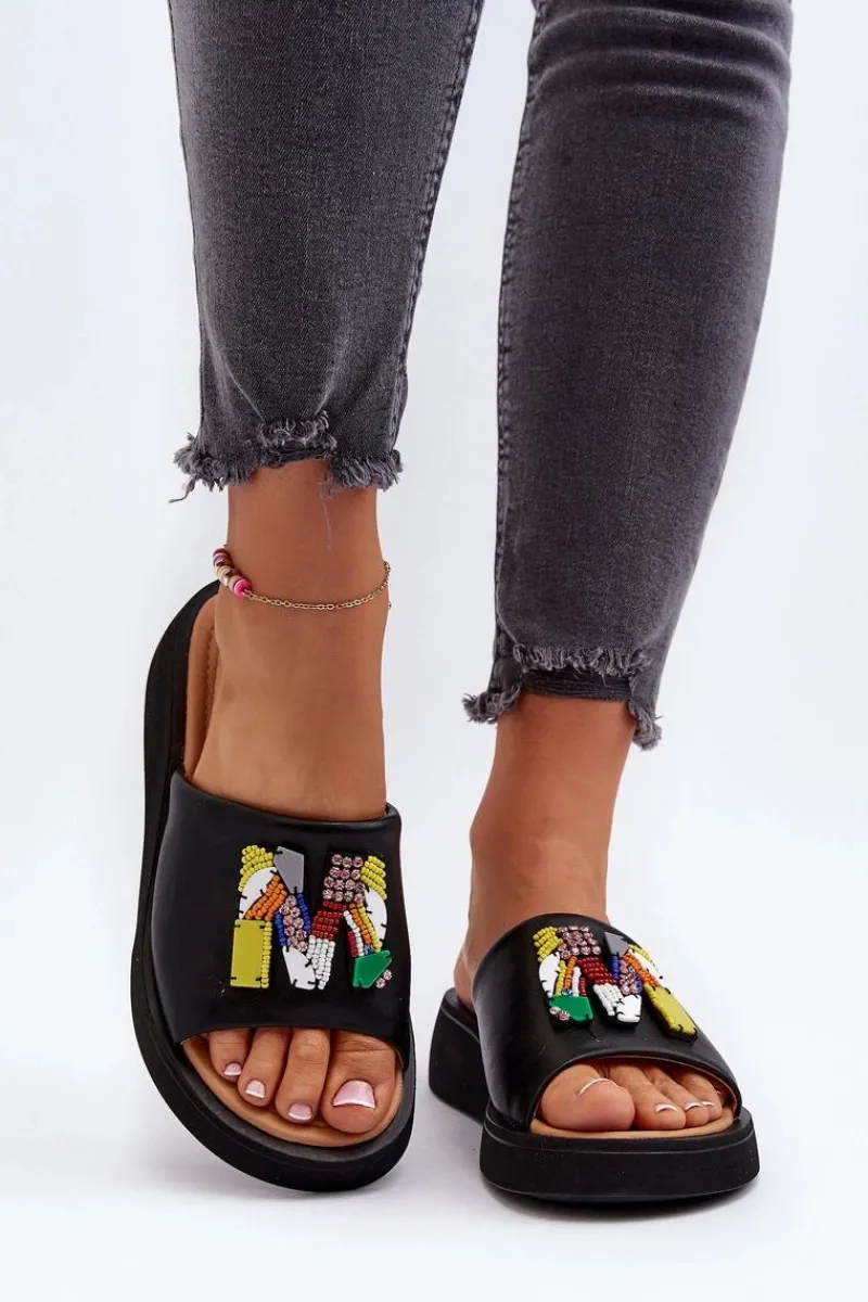 Klapki Na Platformie|Klapki Damskie Klasyczne>Buty damskie Vinceza Skórzane Klapki Damskie Z Ozdobą Czarne Asames Czarny