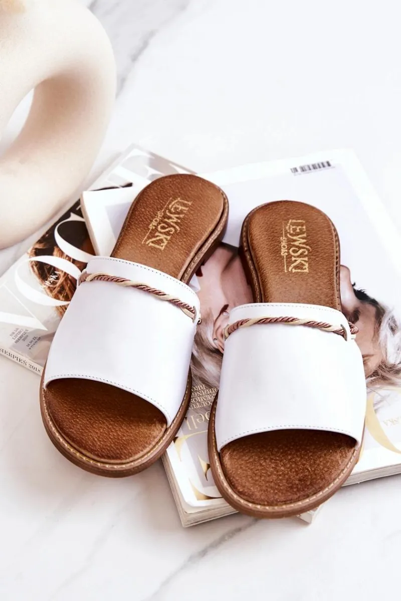 Outlet Boto Skórzane Klapki Lewski Shoes 3047 Białe Biały