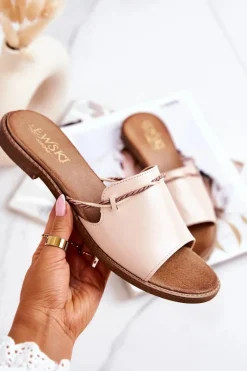 Klapki Damskie Klasyczne>Boto Skórzane Klapki Lewski Shoes 3047 Beżowe Beżowy