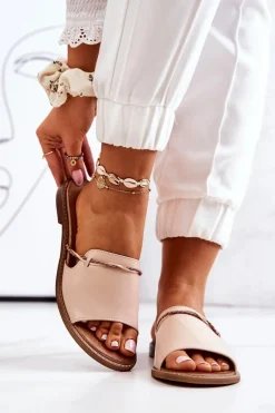 Klapki Damskie Klasyczne>Boto Skórzane Klapki Lewski Shoes 3047 Beżowe Beżowy