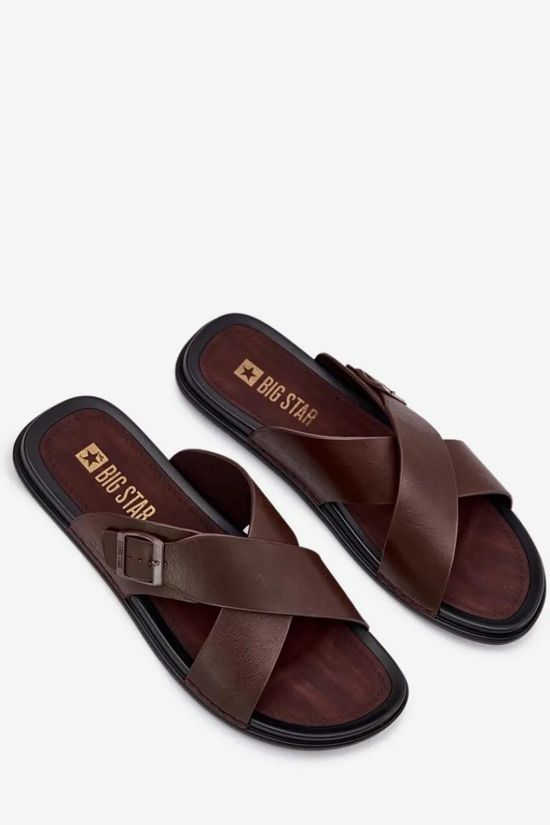 Best Skórzane Klapki Męskie Z Klamrą Big Star RR174077 Brązowe Męskie Klapki Męskie Big Star|Klapki Męskie Klasyczne
