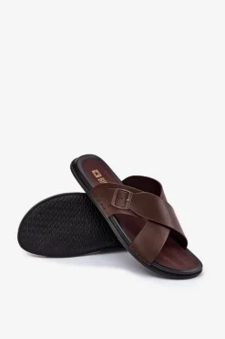 Best Skórzane Klapki Męskie Z Klamrą Big Star RR174077 Brązowe Męskie Klapki Męskie Big Star|Klapki Męskie Klasyczne