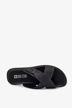 Sale Big Star Shoes Skórzane Klapki Męskie Z Klamrą Big Star RR174076 Czarne Czarny