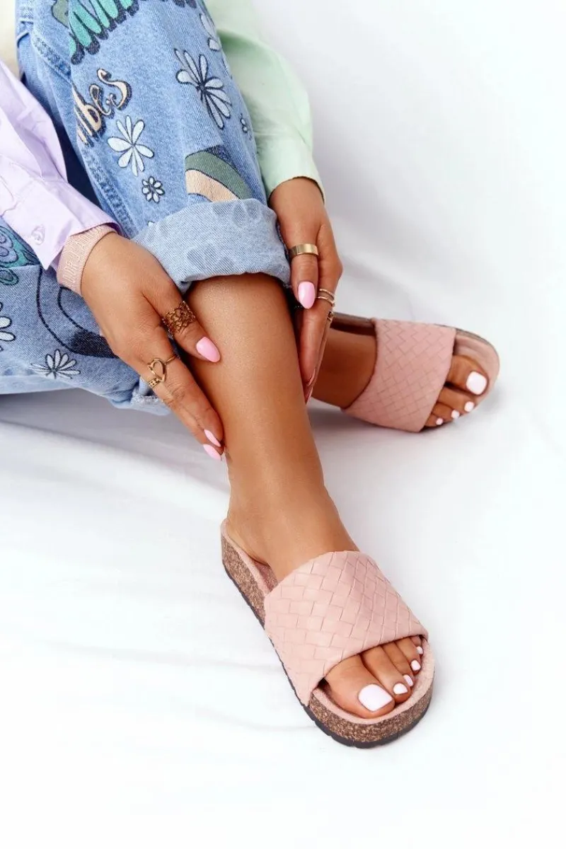 Outlet Boto Skórzane Klapki Na Korkowej Podeszwie Jasnoróżowe Catalina