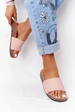 Outlet Boto Skórzane Klapki Na Korkowej Podeszwie Jasnoróżowe Catalina